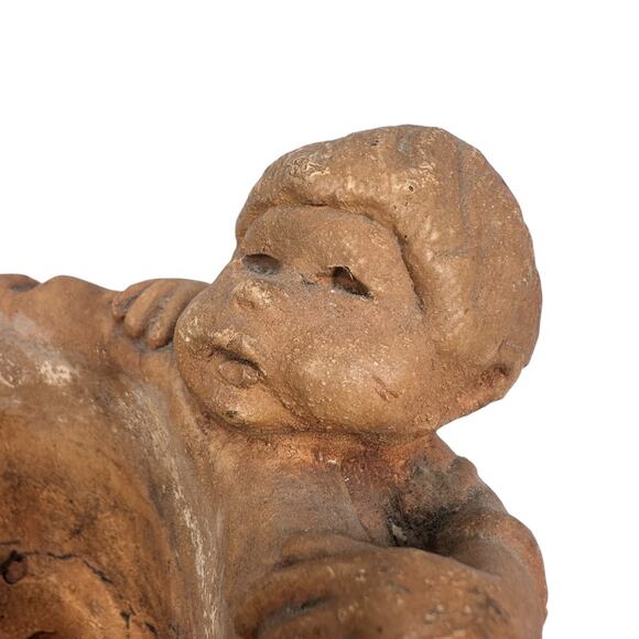 Vintage Dave Grossman Pottery Boy Planter 5.5" Brown Textured Sculpture Figural - Picture 5 of 12